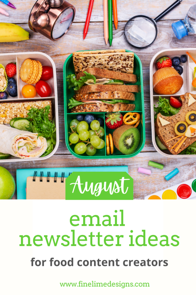 August Newsletter Ideas Pin with images of bento lunchboxes