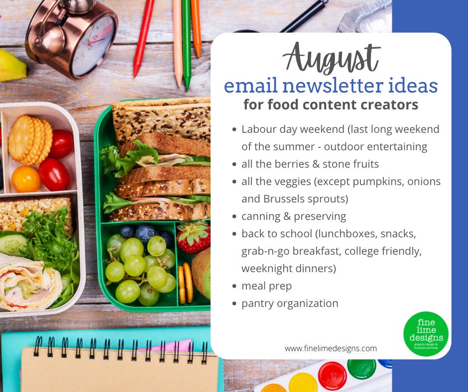August Email Newsletter Ideas for food content creators - an image of bento lunch boxes