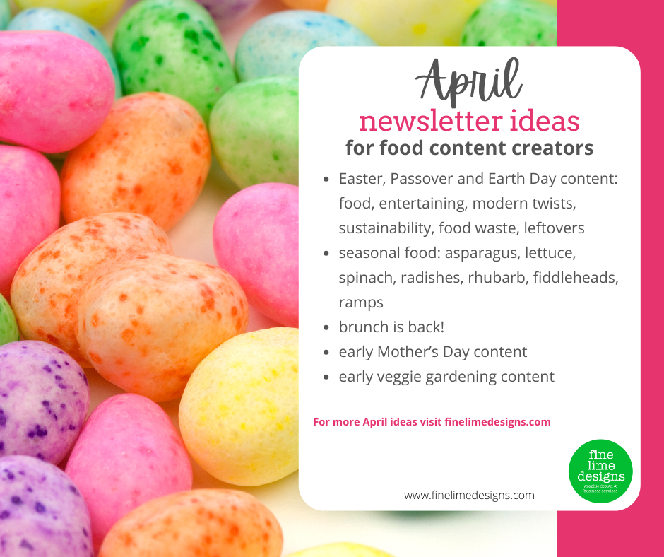 graphic outlining suggestions for email newsletter ideas for April that are covered in the article