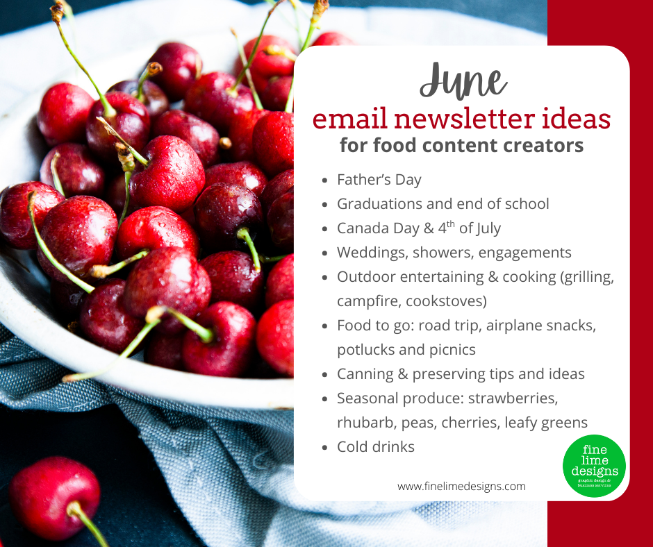 graphic outlining email ideas for June that are detailed in the article